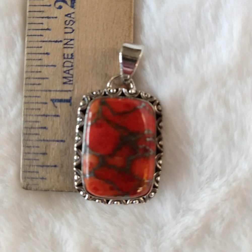 Sterling Silver Natural Red Mohave Copper Turquoise Pendant. - Picture 6 of 8